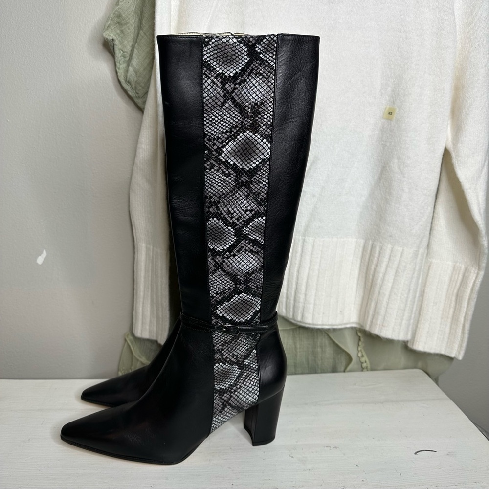 Amalfi Istria Tall Boot Black Chantal Sz 8N Snakeskin Look Zip Side